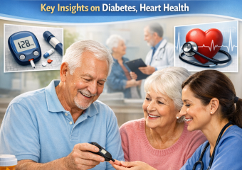 Senior man receiving a heart checkup from a nurse, with medical equipment in the background.
