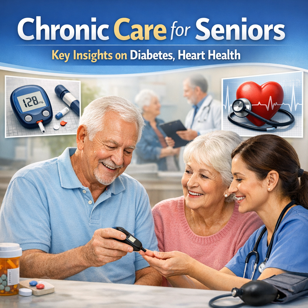Senior man receiving a heart checkup from a nurse, with medical equipment in the background.
